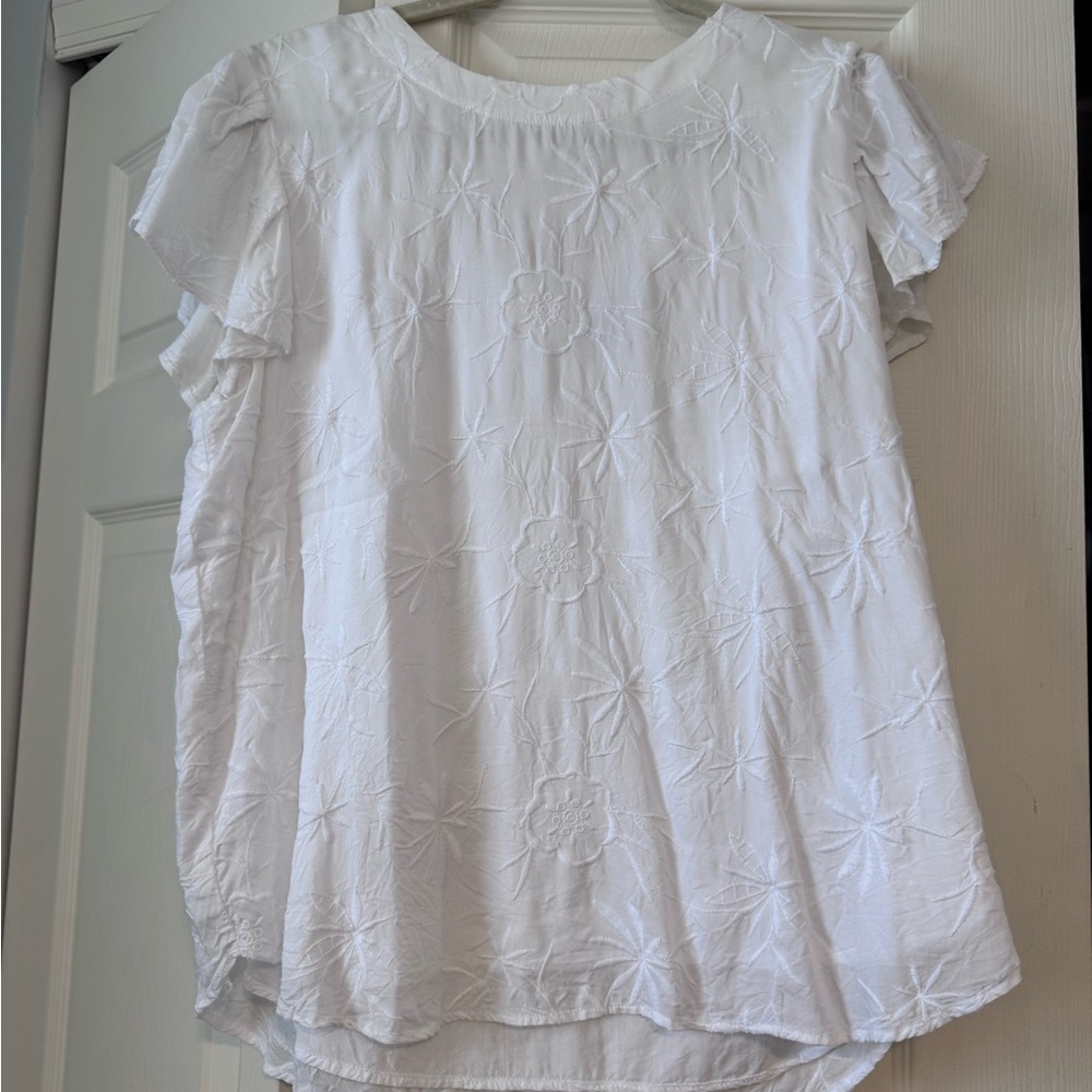 LOFT White Floral Embroidered Blouse